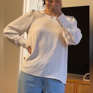 Aritzia Wilfred Cream Blouse with Puff Sleeves